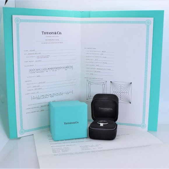 19620 Tiffany Co Platinum 0.64ct F VS1 Square Princess Diamond Engagement Ring 6 - Picture 2 of 10